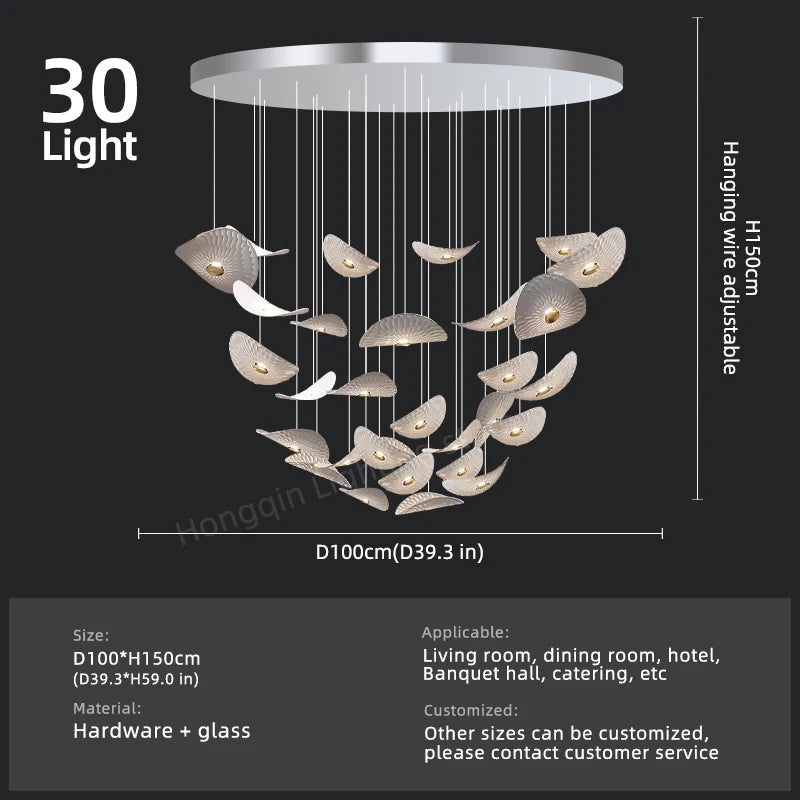Modern Crystal Glass Stair Chandelier – High Ceiling Pendant Light