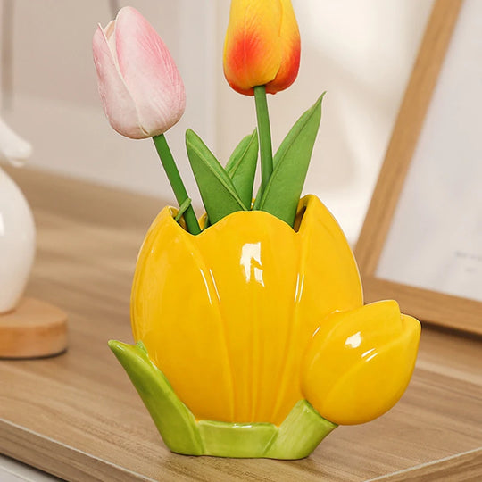 Ceramic Tulip Decorative Vase for Desktop and Tabletop Decor