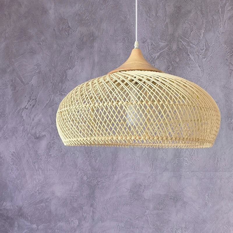 Wabi Sabi Rattan Pendant Light Handwoven Hemp Rope Ceiling Lamp