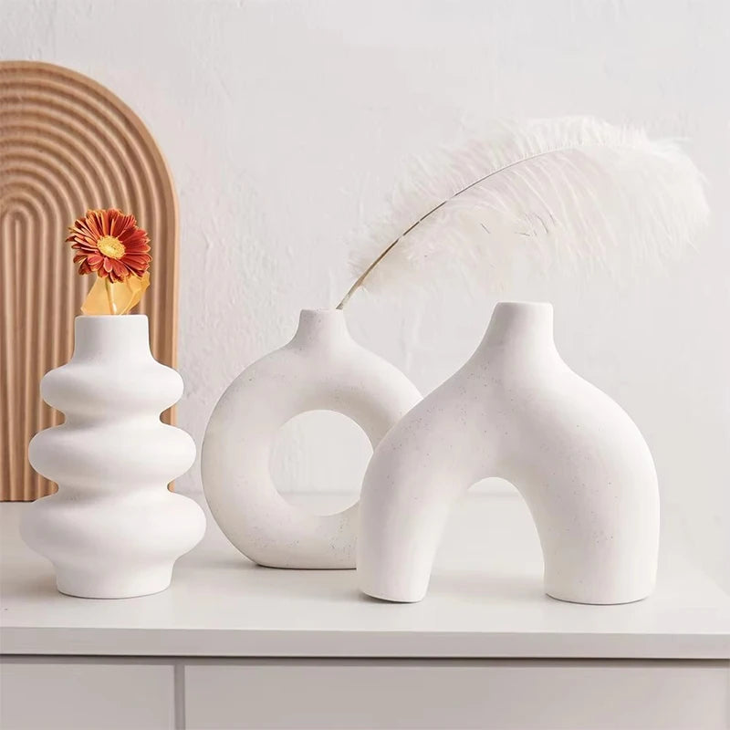 Set of 3 Ceramic Decorative Vases for Tabletop and Shelf Decor