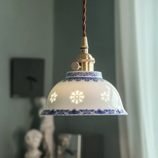 Patterned Ceramic Pendant Lamp with Vintage Copper Finish