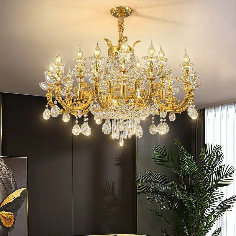 Light Luxury Golden Crystal Candle Chandelier – Elegant French-Style Ceiling Lamp
