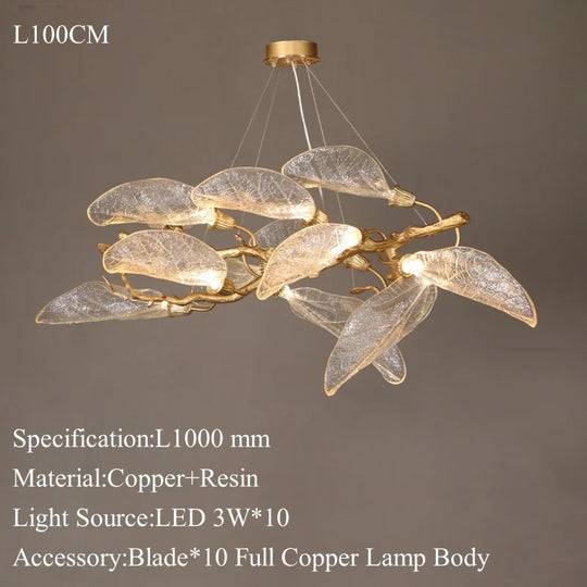 Luxury Copper Branch Chandelier with Artistic Resin Leaves