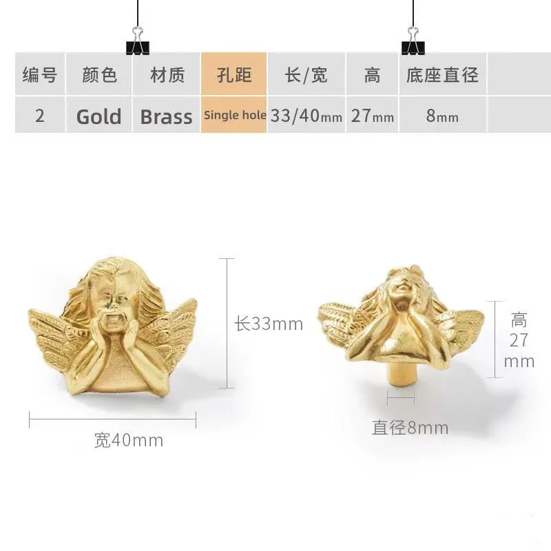 Brass Angel Cabinet Handles – Vintage Gold Knobs for Furniture