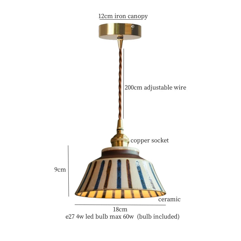 Patterned Ceramic Pendant Lamp with Vintage Copper Finish