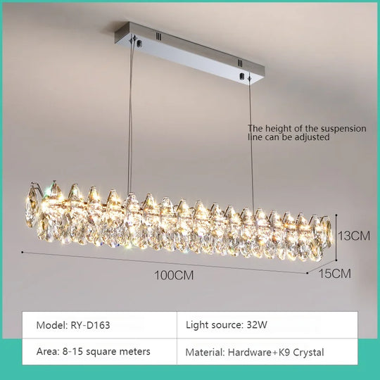 Modern Crystal Bar Pendant Light – Designer Silver Line-Shaped Ceiling Lamp