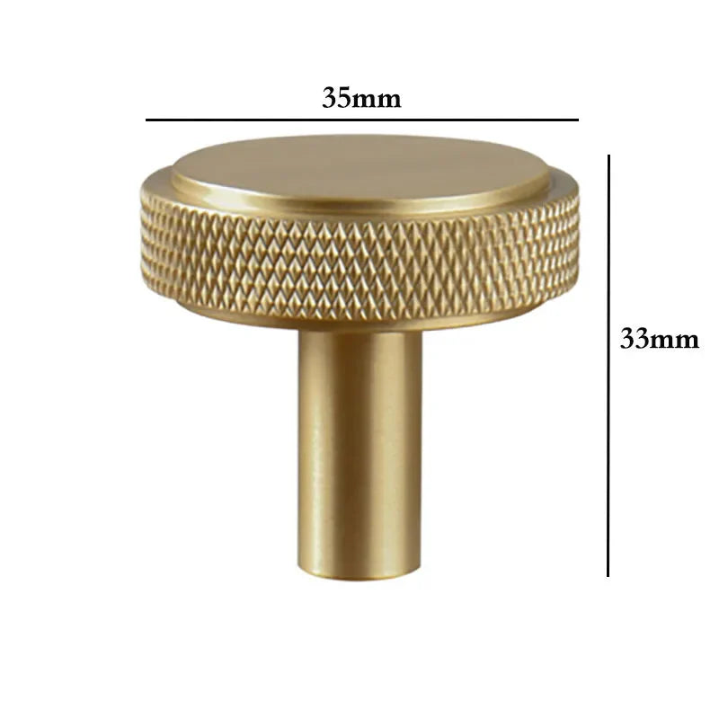 Solid Brass Knurled Cabinet Handles – Satin Gold Wardrobe Pulls and Drawer T-Bars