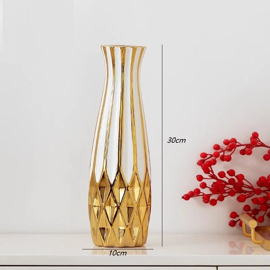 Water Gold Ceramic Decorative Vase for Living Room and Entrance