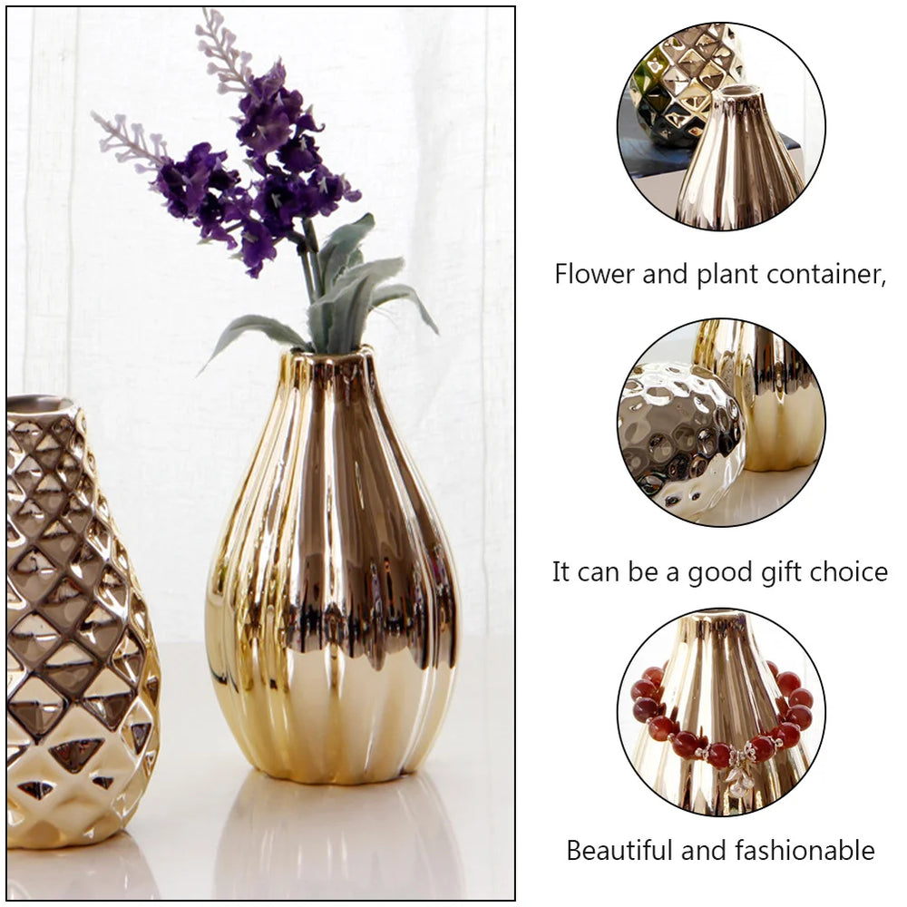 Golden Ceramic Decorative Vase for Home and Office Tabletop