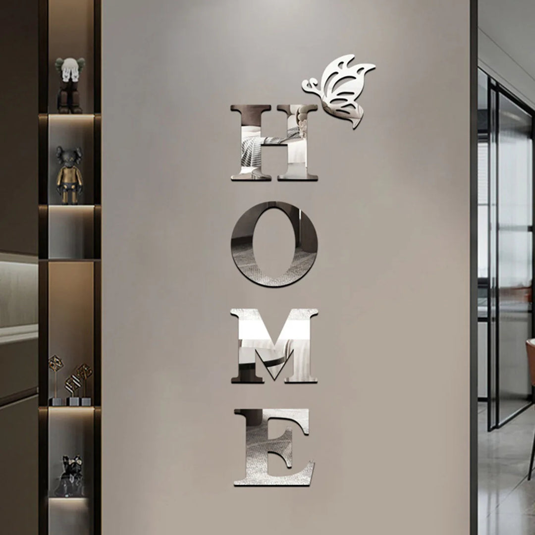 Home Logo 3D Mirror Wall Sticker for Entrance Decor