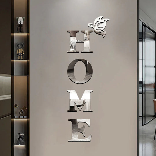Home Logo 3D Mirror Wall Sticker for Entrance Decor