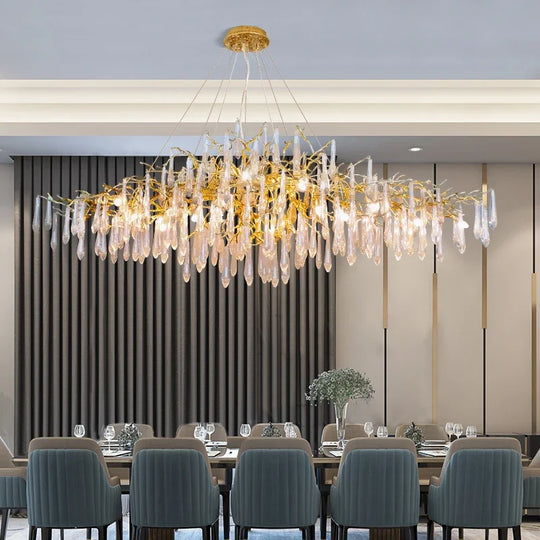 Luxury Long Hanging Crystal Chandelier Light for Dining Table & Living Room