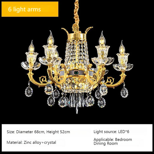 Light Luxury Golden Crystal Candle Chandelier – Elegant French-Style Ceiling Lamp