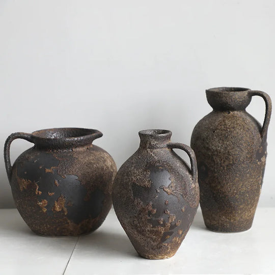 Vintage Dual Ear Coarse Ceramic Vase