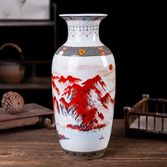 Ceramic Double Flower Decorative Vase for Living Room Table Decor