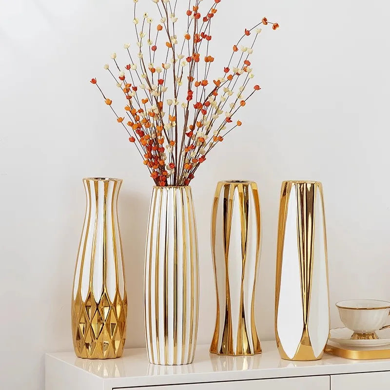 Water Gold Ceramic Decorative Vase for Living Room and Entrance