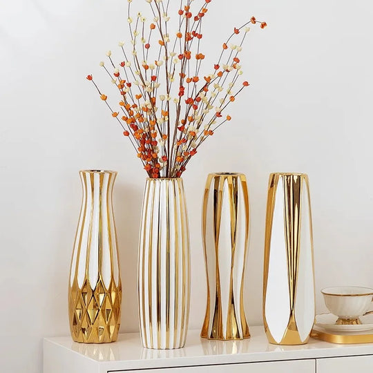 Water Gold Ceramic Decorative Vase for Living Room and Entrance