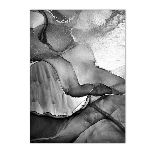 Black White Gray Liquid Marble Abstract Canvas Wall Art Set of 3