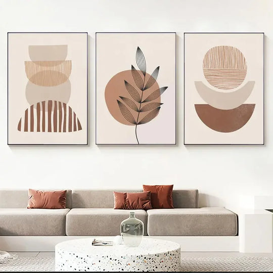 Set of 3 Abstract Geometric Earthy Tone Canvas Wall Art