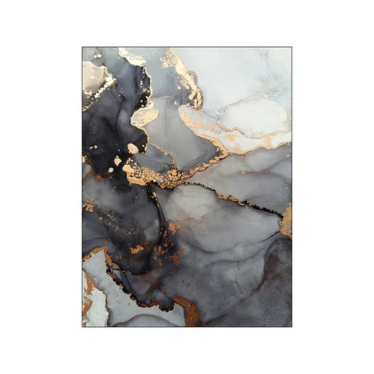 Black Gold Gray Marble Abstract Wall Art Canvas Print