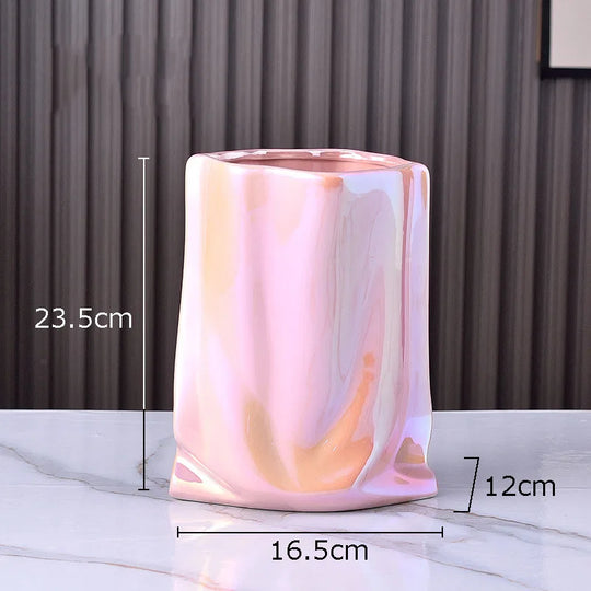 Pleated Texture Gold Plated Ceramic Vase for Desk and Home Decor