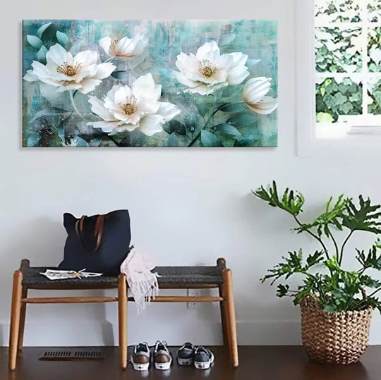 Abstract Minimalist Golden Grey Green Flowing Canvas Wall Art Unframed