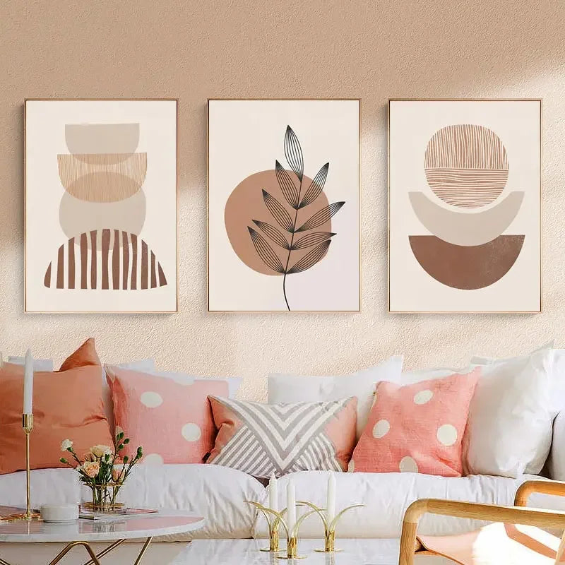 Set of 3 Abstract Geometric Earthy Tone Canvas Wall Art