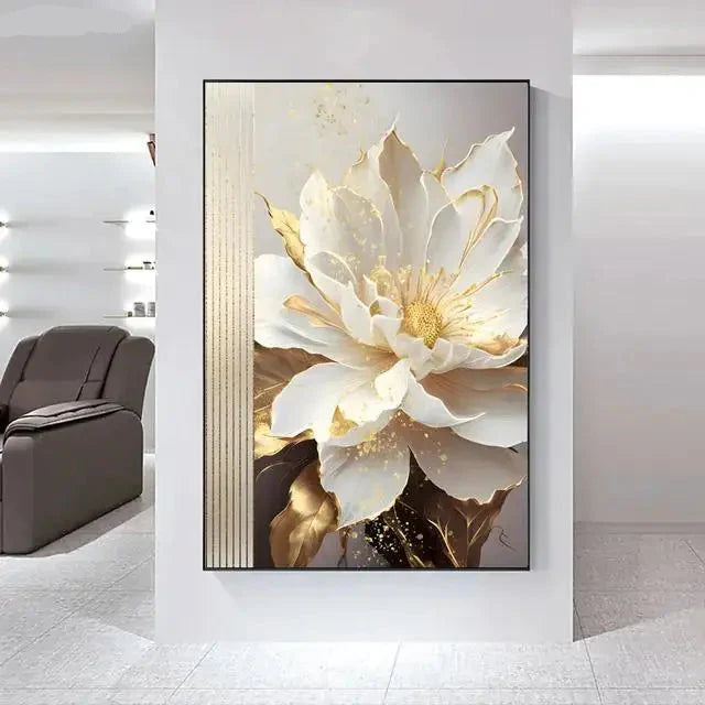 Big White Floral Canvas Wall Art Modern Botanical Decor