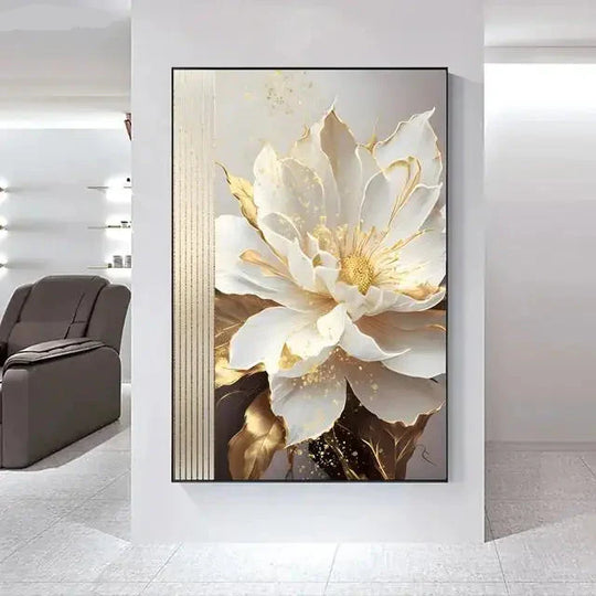 Big White Floral Canvas Wall Art Modern Botanical Decor