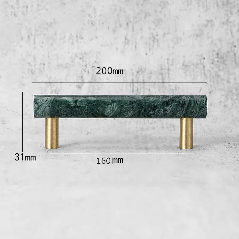 Green and White Marble Cabinet Handles – Luxury Brass-Based Pulls for Furniture (50mm-200mm)