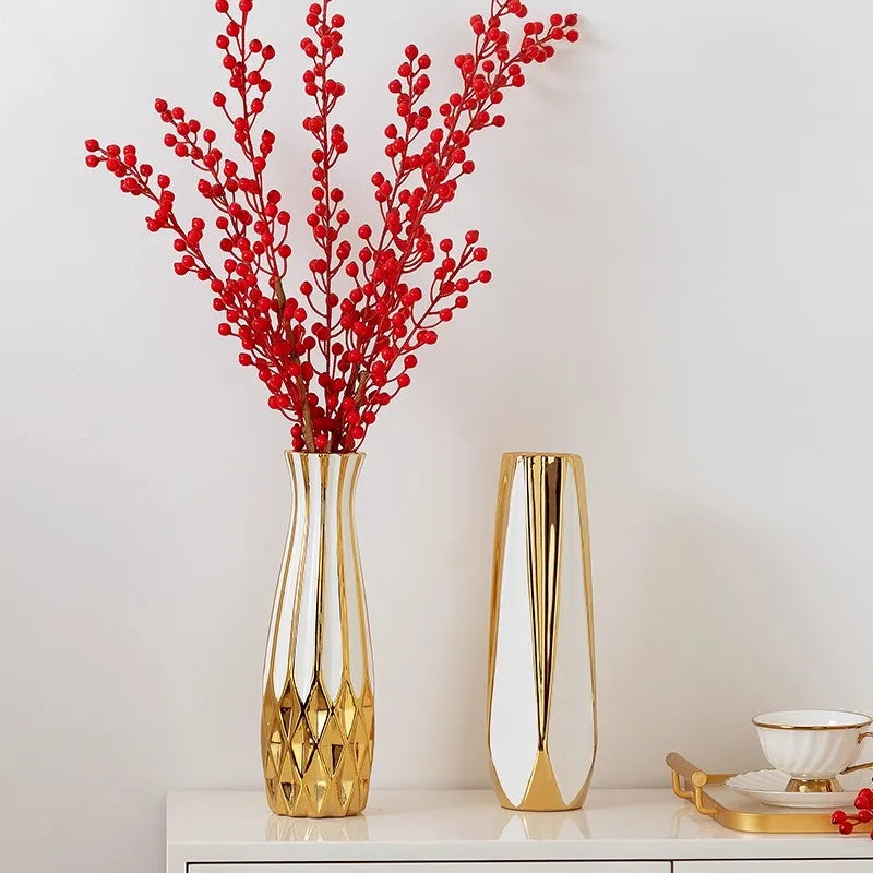 Water Gold Ceramic Decorative Vase for Living Room and Entrance