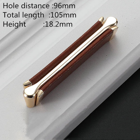 Modern Leather and Zinc Alloy Cabinet Handle – Elegant Pulls for Kitchen, Wardrobe, and Furniture (96mm)