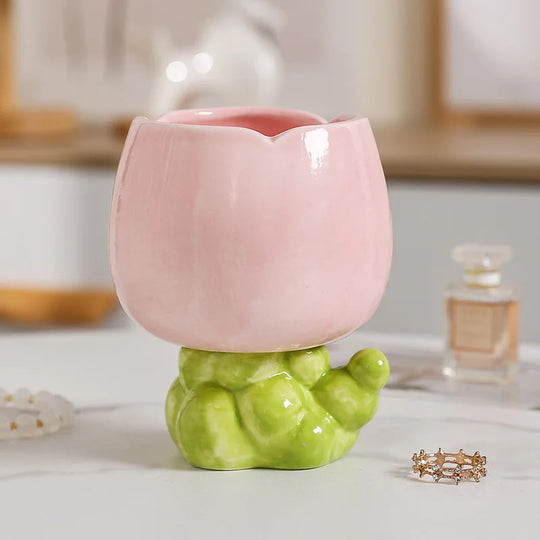 Ceramic Tulip Decorative Vase for Desktop and Tabletop Decor