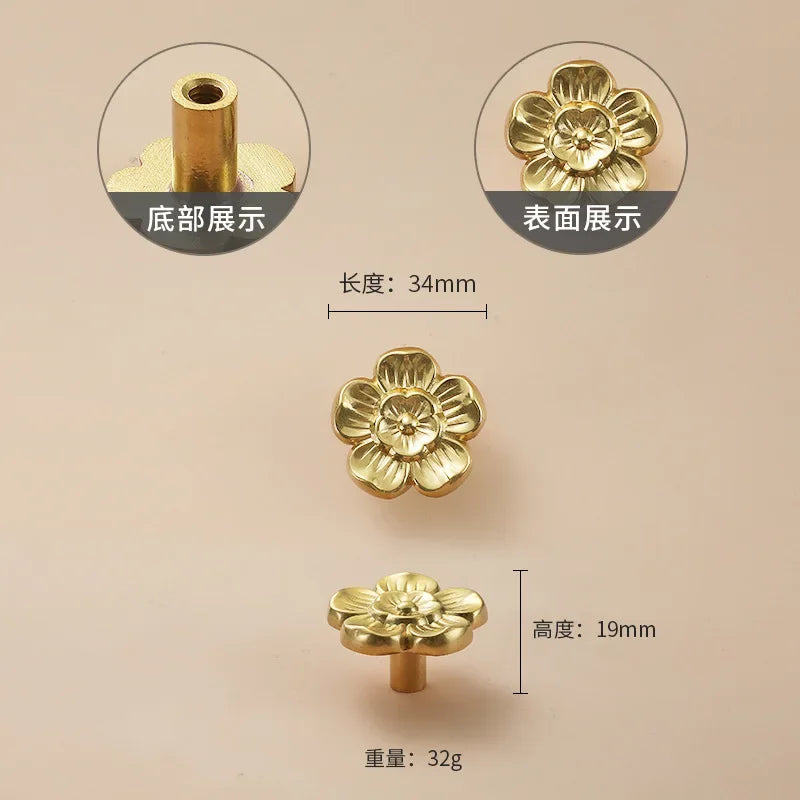 Luxury Brass Flower and Leaf Cabinet Handles – Chinese-Style Decorative Pulls