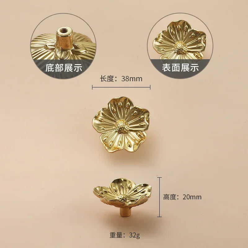 Luxury Brass Flower and Leaf Cabinet Handles – Chinese-Style Decorative Pulls