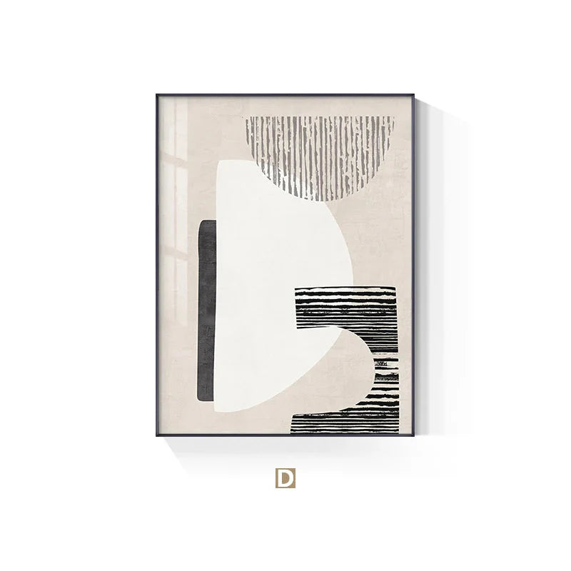 Neutral Black Beige Grey Abstract Geometric Canvas Wall Art Unframed