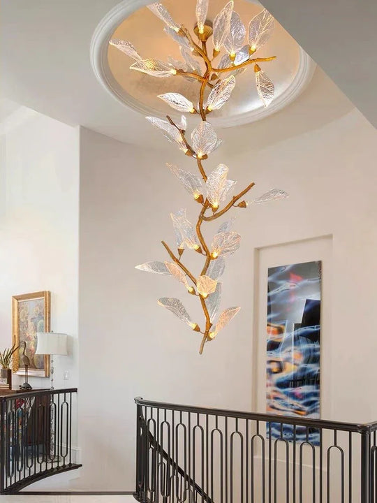 Luxury Leaf Chandelier Copper Pendant Light for Staircase & Villa