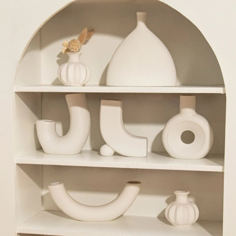 White Ceramic Vase Modern Minimalist Decorative Flower Vase