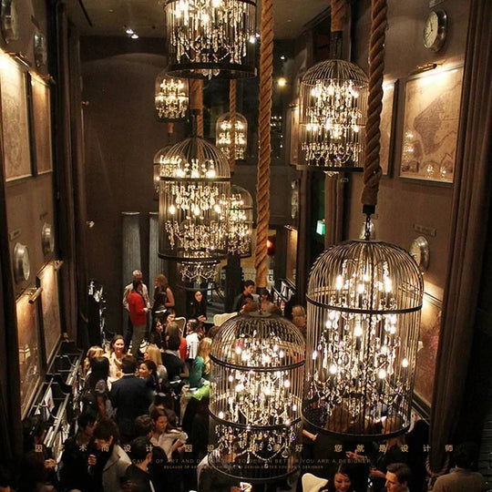 Birdcage Iron Crystal LED Pendant Lamp