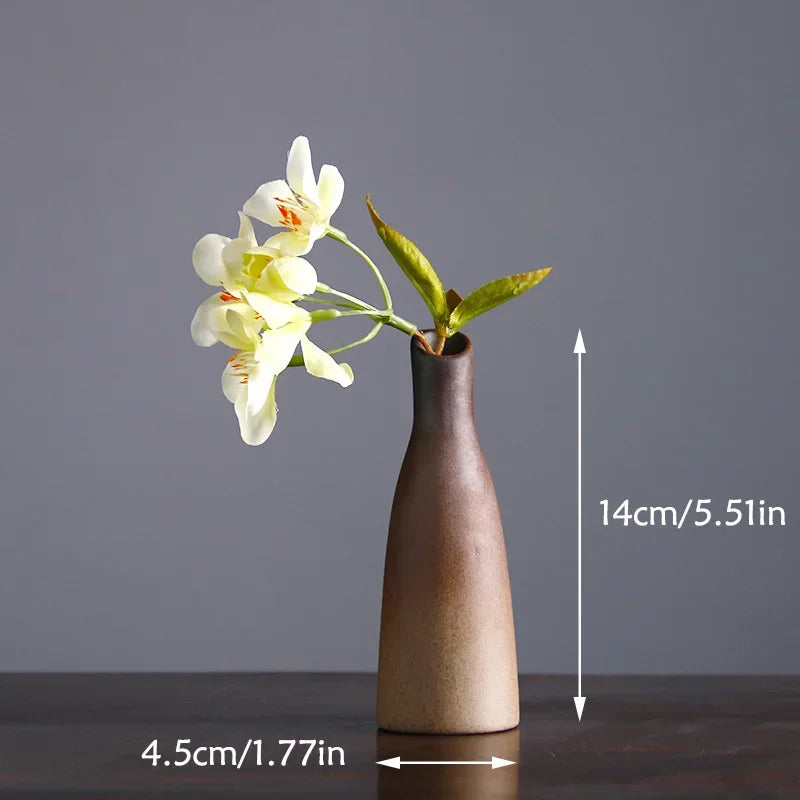 Retro Zen Ceramic Tabletop Vase for Flower Arrangement Decor