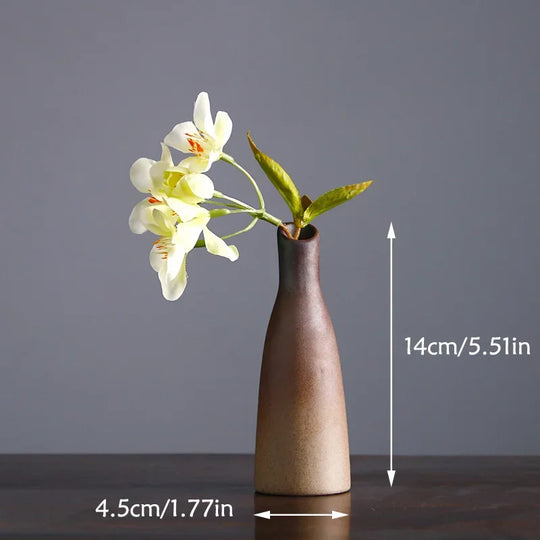 Retro Zen Ceramic Tabletop Vase for Flower Arrangement Decor