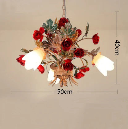 American Retro Glass Flower Chandelier for Living & Dining Room