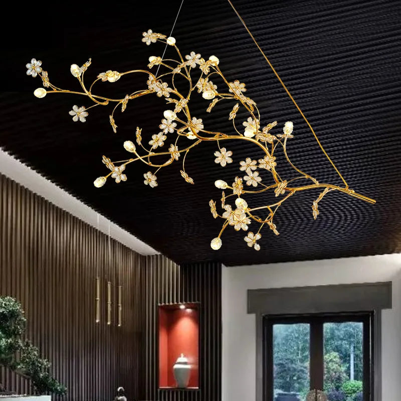 Nordic Modern Luxury Crystal Gold-Plated Branch Chandelier – LED Light