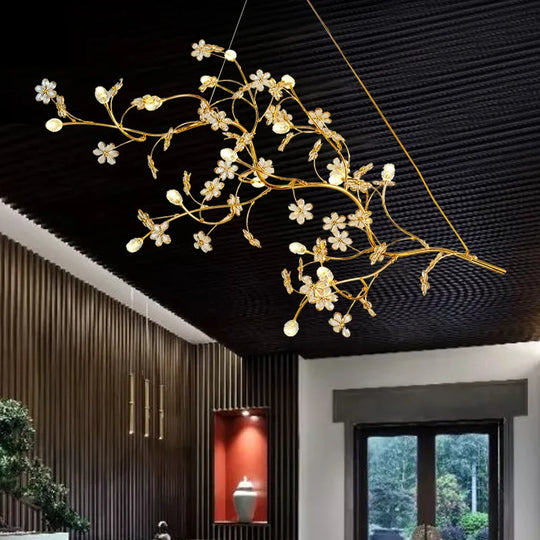 Nordic Modern Luxury Crystal Gold-Plated Branch Chandelier – LED Light