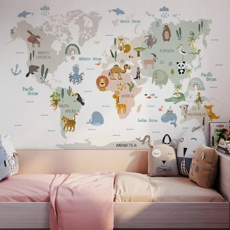 Animal Map Cartoon Wall Stickers for Children Room Decor