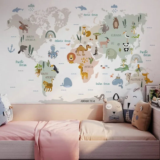 Animal Map Cartoon Wall Stickers for Children Room Decor