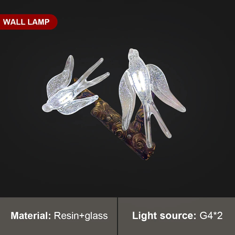 Vintage Round Glass Bird Branch Chandelier for Dining & Living Rooms