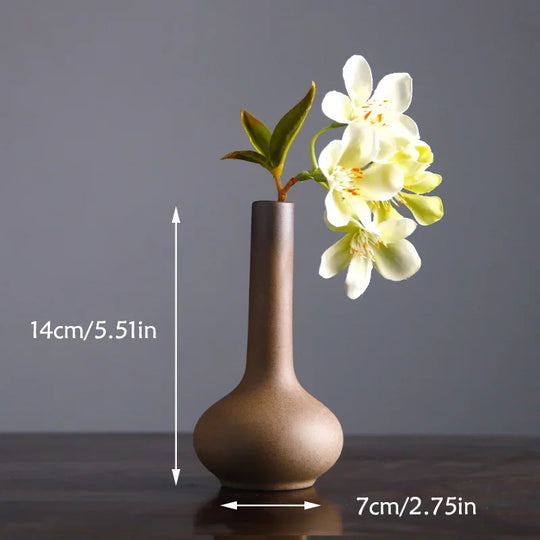 Retro Zen Ceramic Tabletop Vase for Flower Arrangement Decor