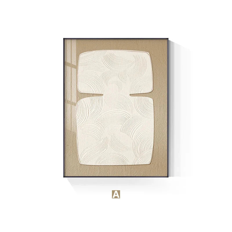 Minimalist Abstract Cream Beige Geometric Canvas Wall Art Unframed