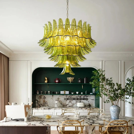 French Style Artistic Glass Pendant Chandelier – High-End Retro Staircase Light